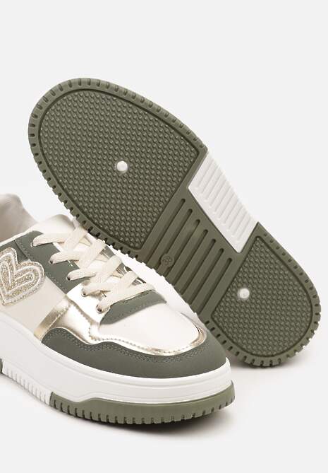 Zielone Sneakersy z Brokatową Naszywką w Kształcie Serca Avioneria