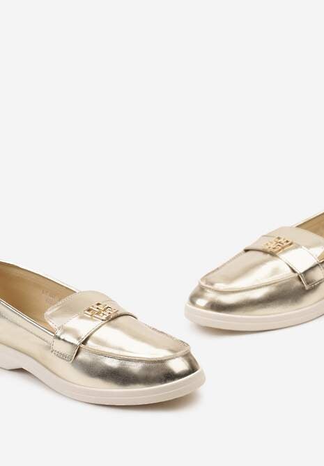 Złote Mokasyny Loafersy z Minimalistyczną Klamrą Nanahla
