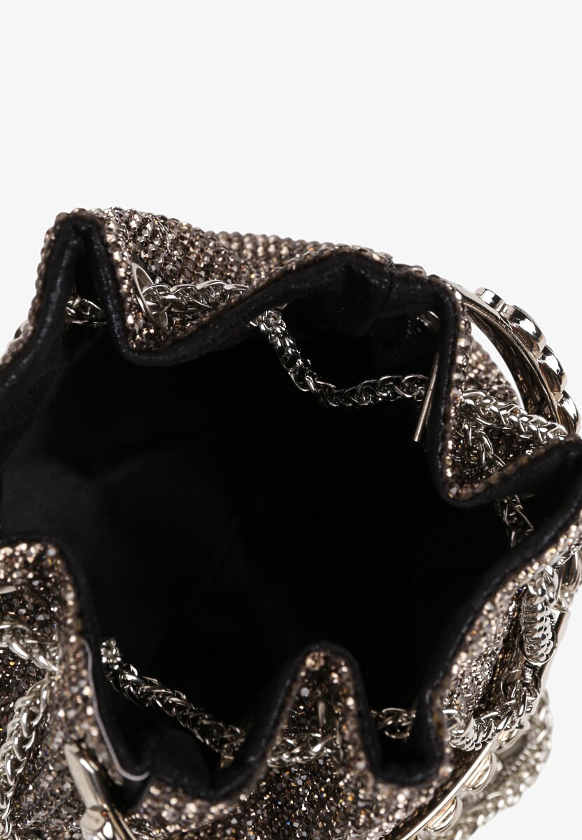 Złoto-Szara Wieczorowa Cyrkoniowa Torebka Vices Worek Ozdobiona Frędzlami Devrisa