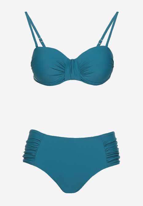 Granatowe Bikini Figi i Usztywniany Biustonosz z Marszczeniem Vintelle