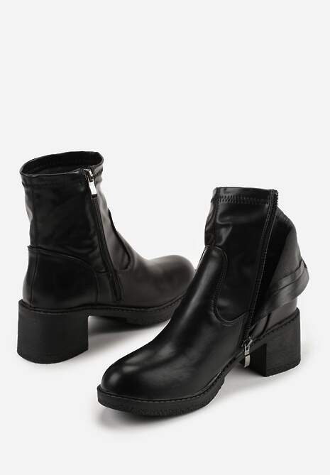 Czarne Botki do Kostki Vices na Klocku z Dopasowaną Cholewką Alavitta