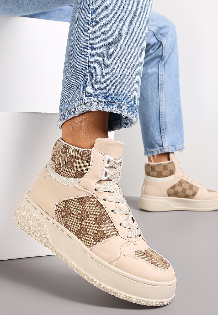 Beżowe Sneakersy na Grubej Podeszwie za Kostkę Melainthe
