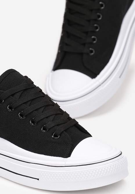 Czarne Sznurowane Trampki do Kostki Kalyne