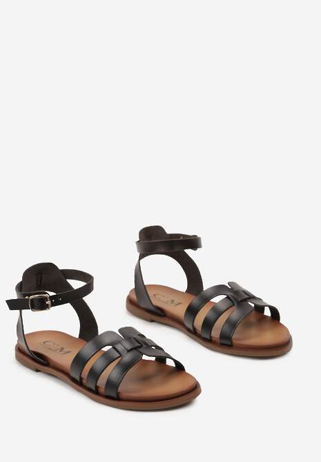 Czarne Sandały z Zapięciem na Sprzączkę wokół Kostki Snowla