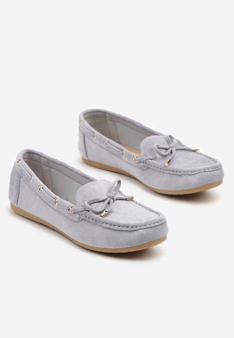 Niebieskie Mokasyny z Ekozamszu Zdobione Wiązaniem z Kokardą Sonilora