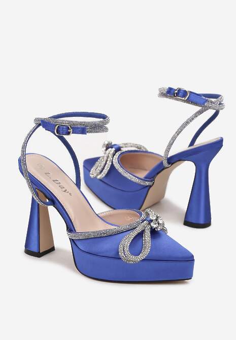 Niebieskie Sandały na Klepsydrowym Obcasie i Platformie z Kokardką Kirsi