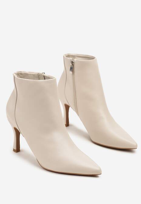 Beżowe Botki na Szpilce ze Szpiczastym Noskiem w Klasycznym Stylu Rilatessa
