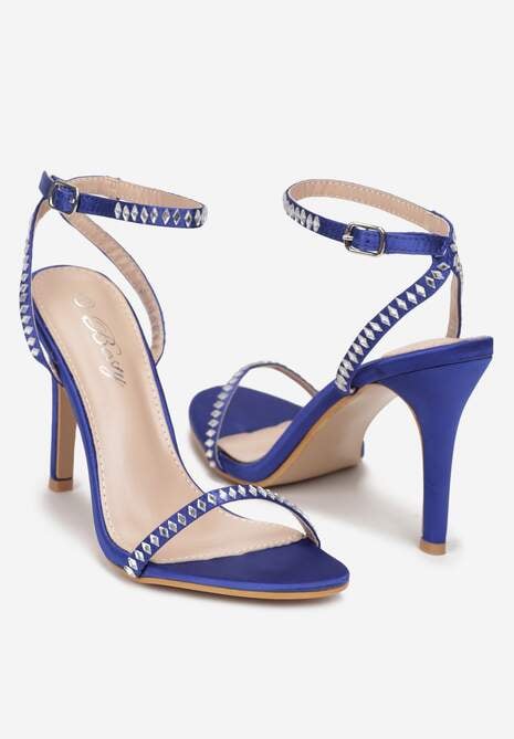 Niebieskie Sandały na Wysokiej Szpilce z Cyrkoniami Kalisa