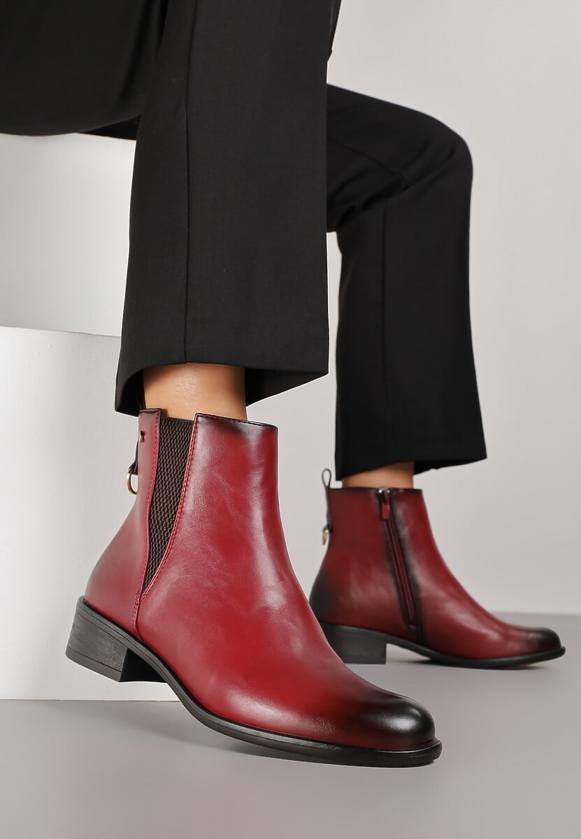 Czerwone Botki w Stylu Sztybletów z Metaliczną Aplikacją Verinette