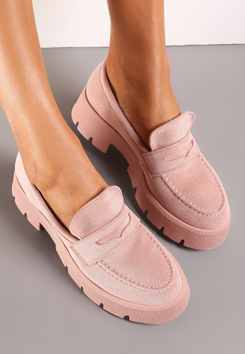 Różowe Mokasyny na Grubej Podeszwie z Protektorem Misal