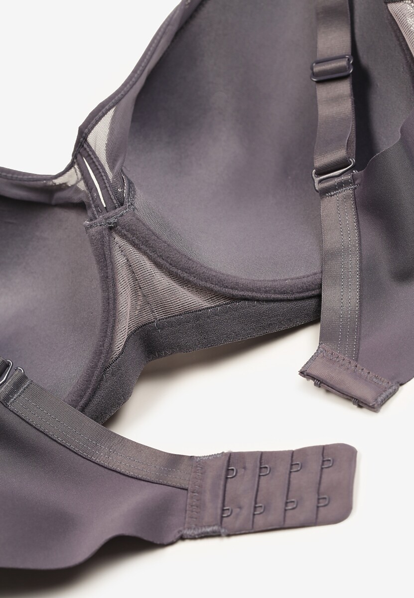 Szaro-Różowy Biustonosz z Koronką na Regulowanych Odpinanych Ramiączkach Krisanda