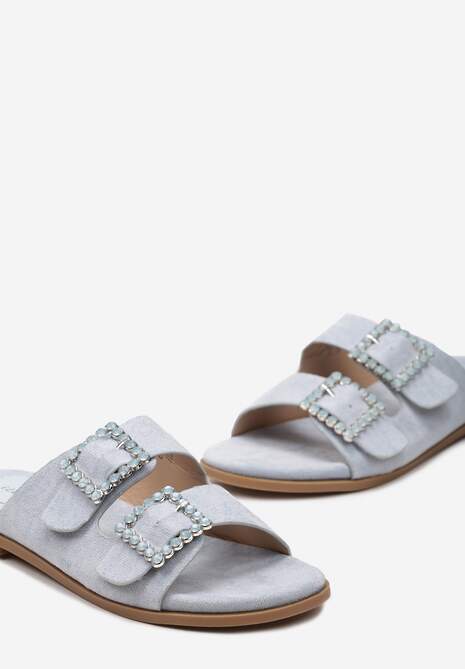 Niebieskie Klapki z Dwiema Klamrami na Ekozamszowych Paskach Vapire