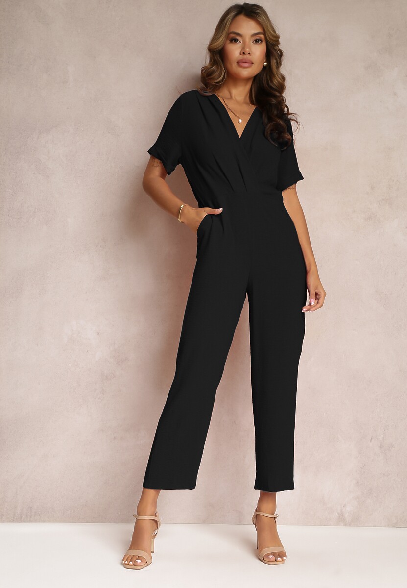 Pomarańczowy Kombinezon z Kopertowym Dekoltem i Krótkimi Rękawami z Wiskozą Coridsa