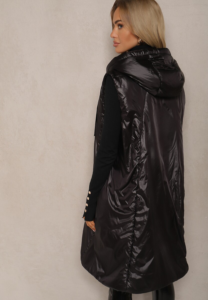 Czarna Długa Kamizelka o Prostym Kroju Zapinana na Suwak Nikiala