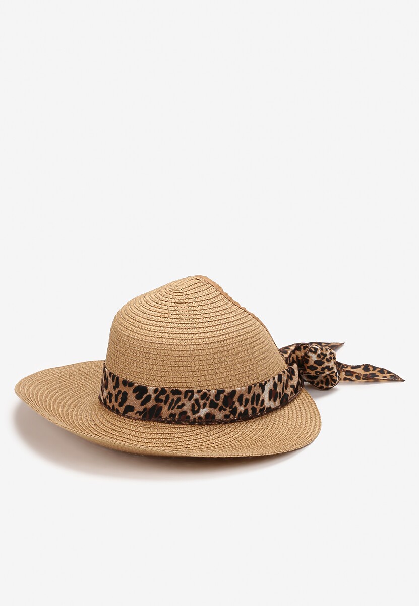 Beżowy Pleciony Kapelusz z Szerokim Rondem i Kokardką Hoplia