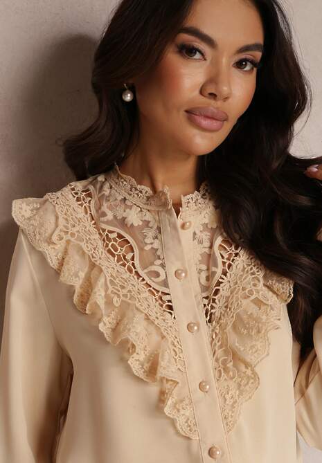 Beżowa Koszula z Koronką Hassei