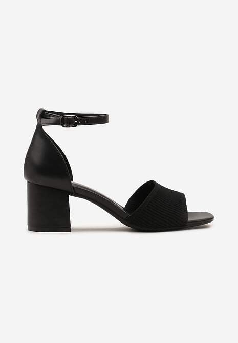 Czarne Sandały z Ekoskóry na Słupku ze Sprzączką Sylines