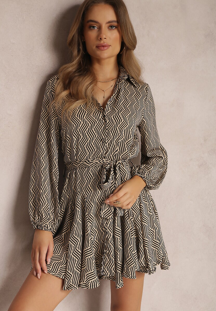 Beżowa Sukienka Koszulowa Lelli