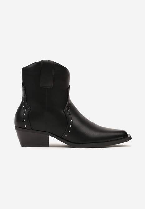 Czarne Szpiczaste Botki w Stylu Kowbojskim z Nitami  Mevanta