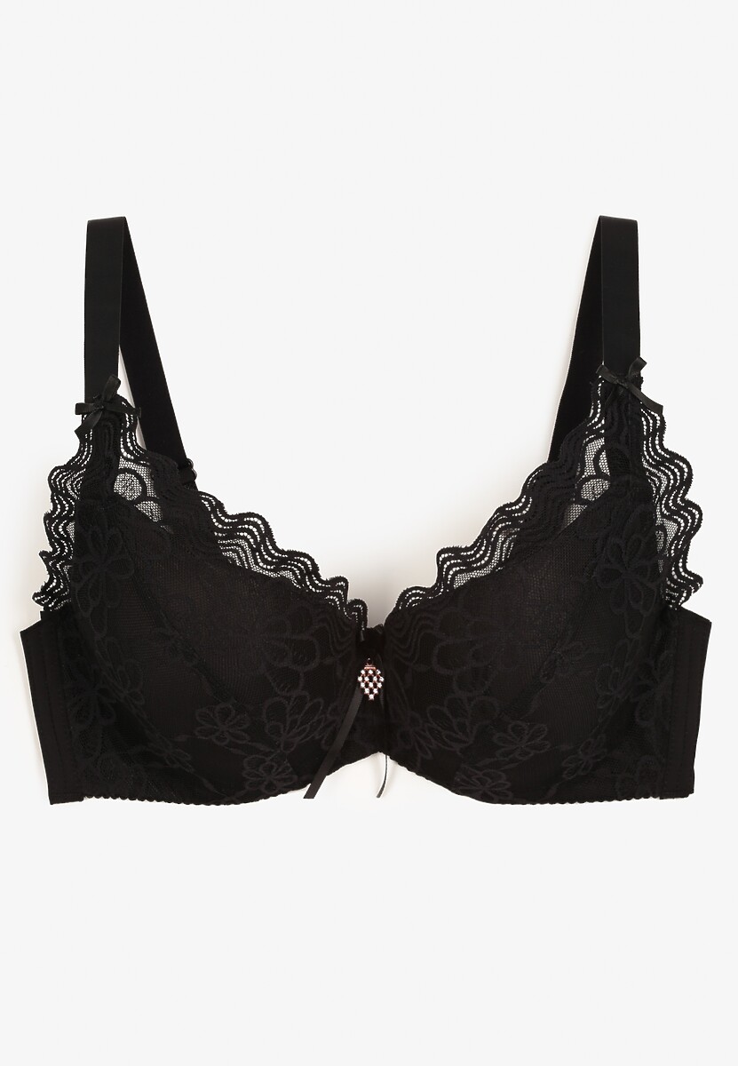 Czarny Koronkowy Biustonosz z Regulowanymi Ramiączkami Tinalle
