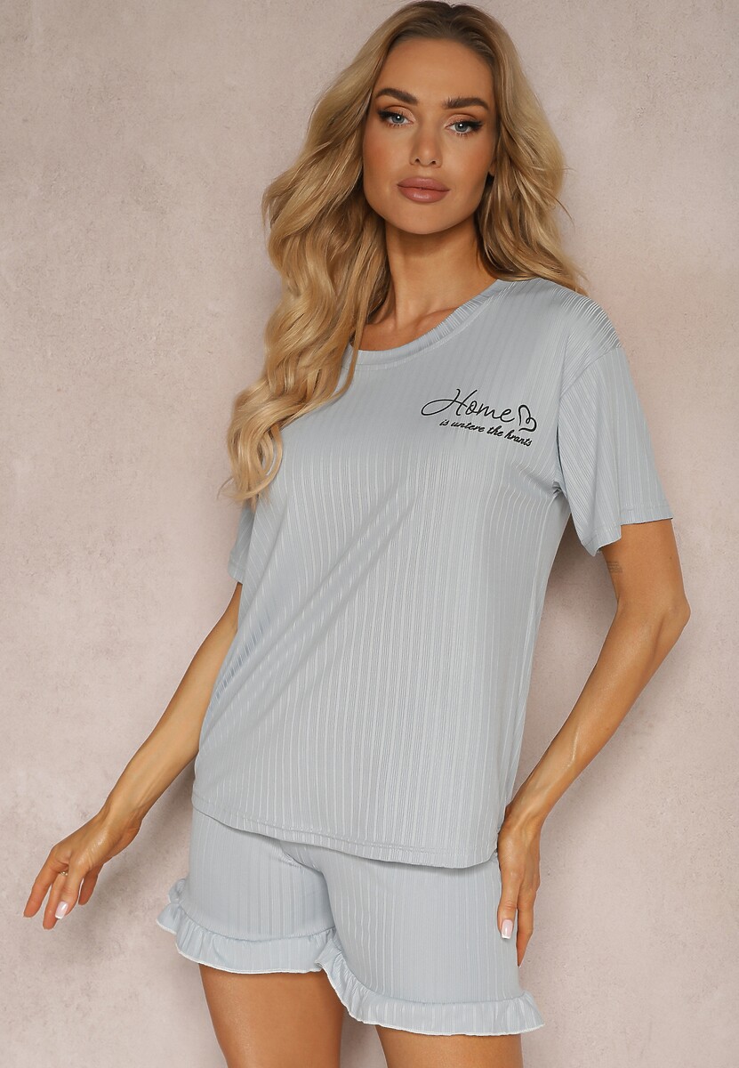 Szary Komplet Piżamowy 2-częściowy Iodia