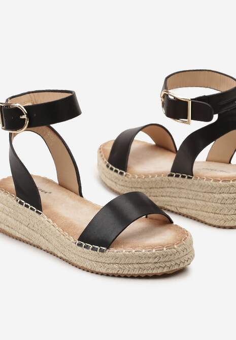 Czarne Sandały na Plecionej Platformie Ophilla