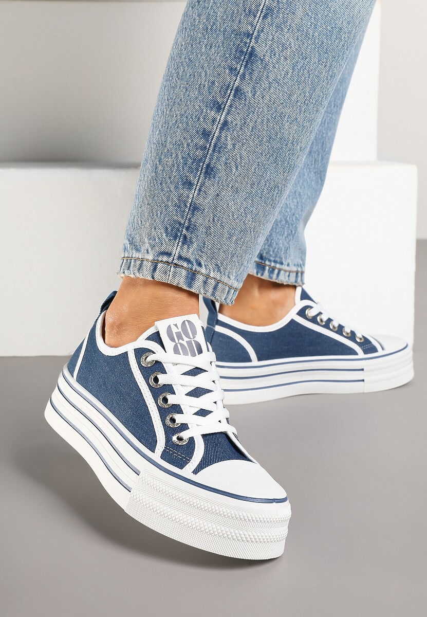 Granatowe Trampki na Platformie Ozdobione Cyrkoniami Arenoria