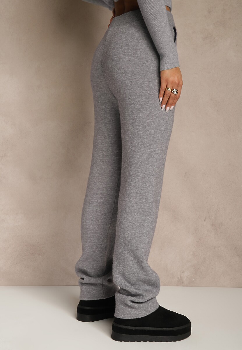 Szare Spodnie z Wełną ze Sznurkiem i Ozdobnymi Kieszeniami Moneressa