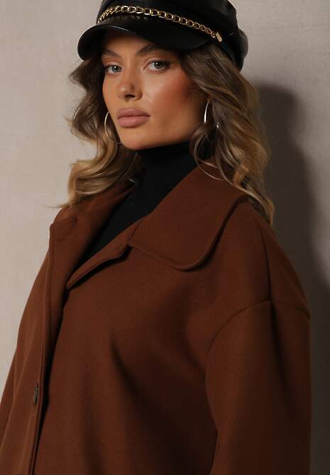 Brązowy Jednorzędowy Płaszcz Dyplomatka z Kieszeniami Morenama