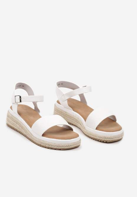 Białe Płaskie Sandały z Plecionką z Ekoskóry Zapinane wokół Kostki Testrina