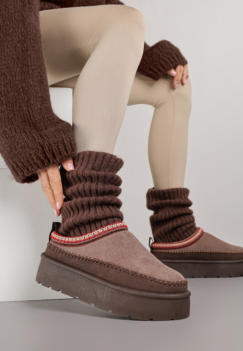 Ciemnobrązowe Śniegowce z Futrzanym Ociepleniem na Platformie Reiandea