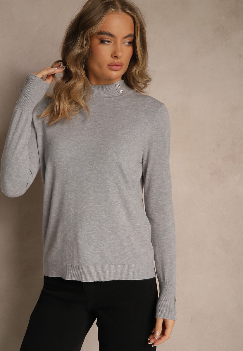 Szary Golf o Dopasowanym Kroju Zdobiony Minimalistycznymi Aplikacjami Unissa