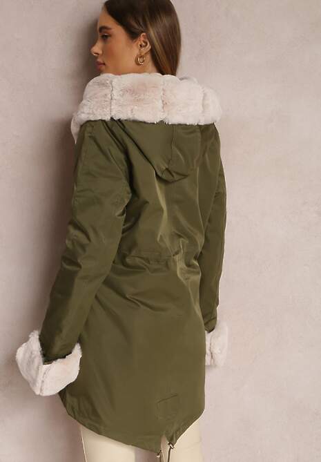 Ciemnozielona Kurtka Parka z Futerkiem Teyo