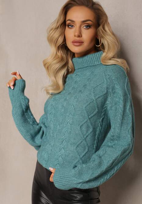 Ciemnozielony Oversizowy Golf w Ozdobny Splot Jupiterra