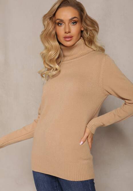 Ciemnobeżowy Golf z Prążkowanymi Krawędziami Bilfo