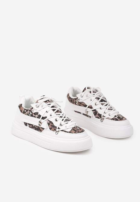 Białe Sneakersy ze Wzorem w Panterkę Doridi