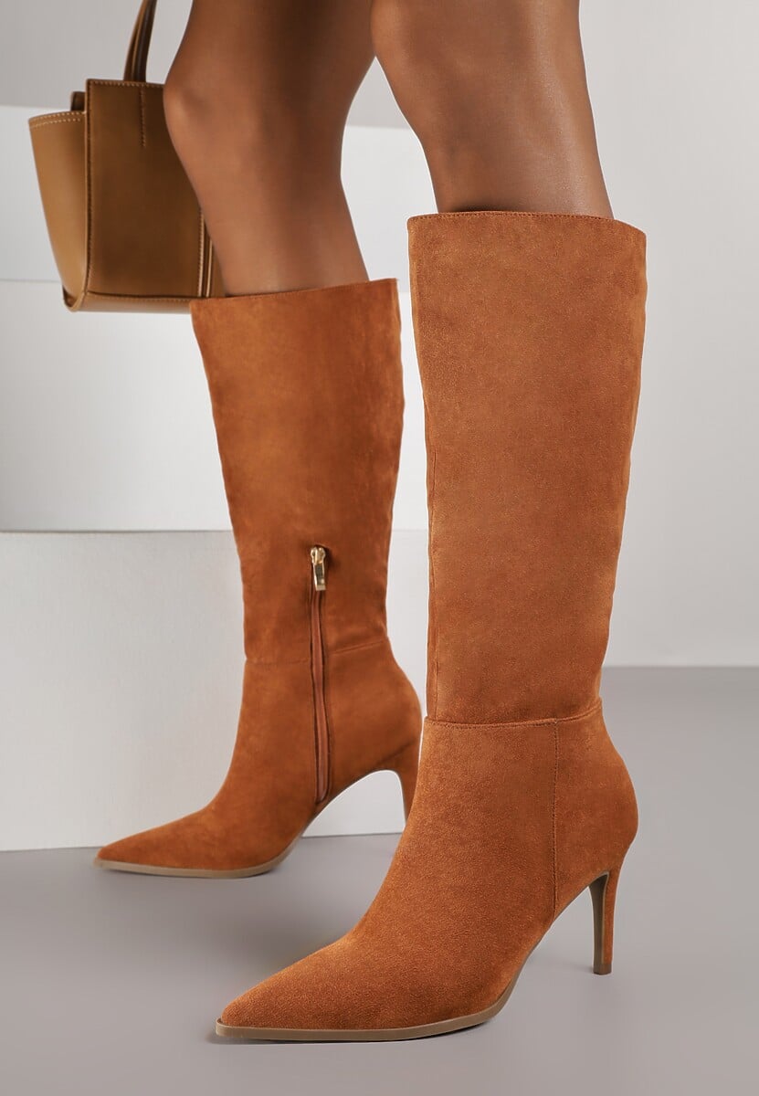 Brązowe Casualowe Kozaki Vices na Szpilce Tamirith