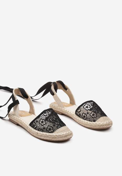 Czarne Sandały Wiązane Wokół Kostki w Stylu Espadryli Effirie