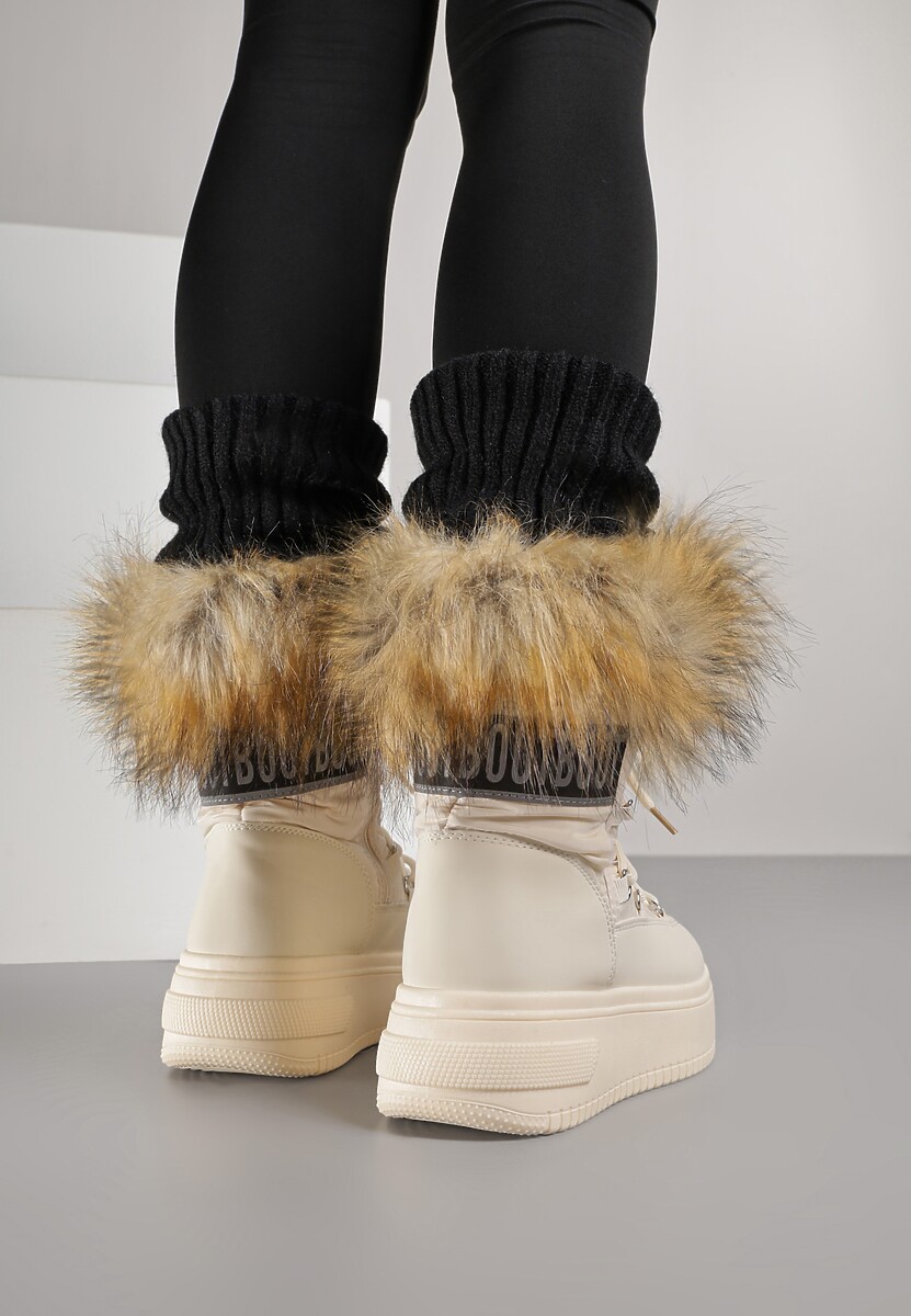 Beżowe Śniegowce na Grubej Podeszwie z Futerkiem Uplift