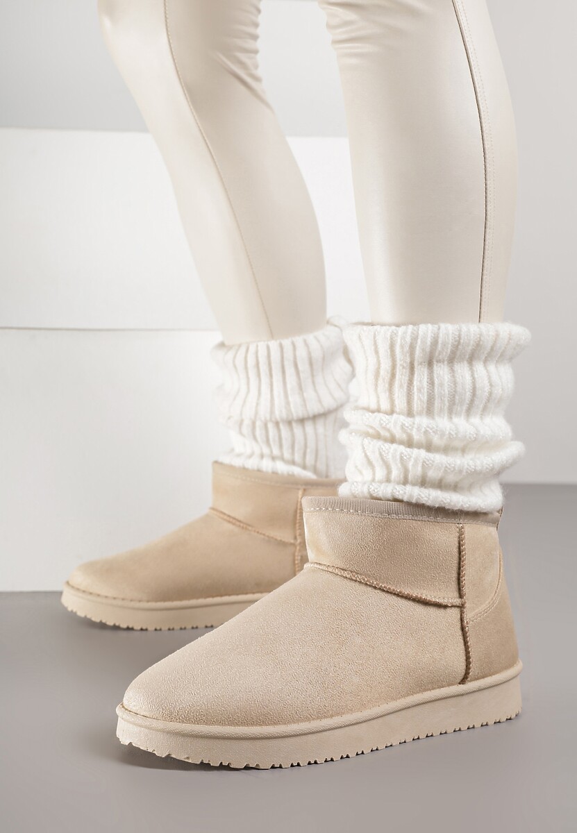 Beżowe Śniegowce z Niską Cholewką Retira