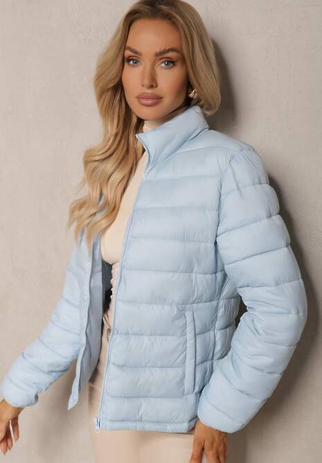 Jasnoniebieska Kurtka z Pikowaną Odpinaną Stroną i Odpinanym Kapturem Doriona
