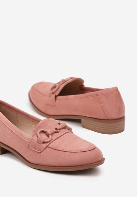 Różowe Mokasyny Vices z Wkładką ze Skóry Naturalnej Zdobione Łańcuszkiem Delariona
