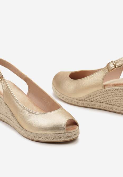 Złote Sandały na Plecionej Koturnie Evetra