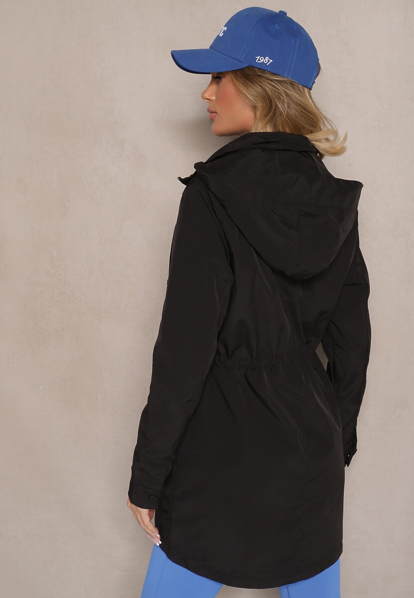 Czarna Przejściowa Kurtka o Fasonie Parki ze Ściągaczem w Talii Zolidi