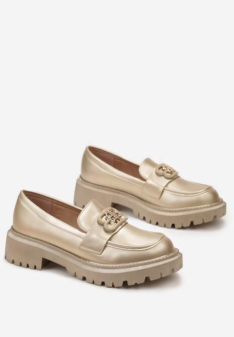 Złote Mokasyny z Literkami na Klamerce Nalastra