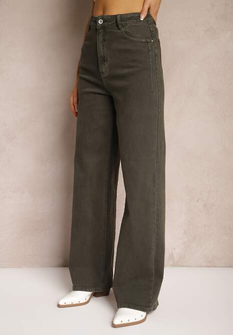 Ciemnozielone Jeansy Szerokie Phririope