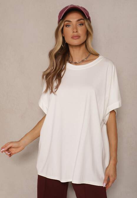 Biały T-shirt z Wiskozą o Fasonie Nietoperza Tanalitha