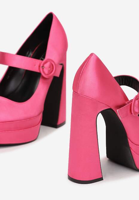 Fuksjowe Czółenka Satynowe na Wysokim Słupku i Platformie Zoyi
