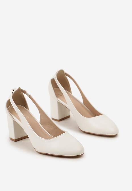 Białe Czółenka na Słupku Ozdobione Wycięciami Po Bokach Darisol