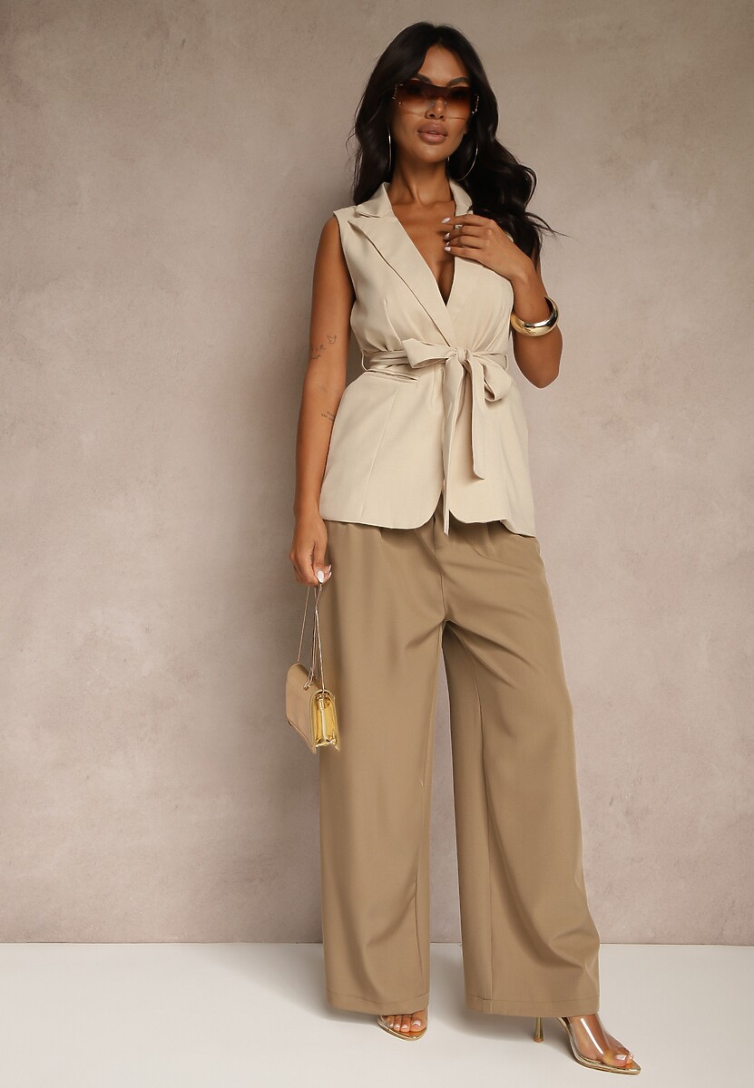 Brązowe Spodnie o Szerokim Kroju High Waist Dolarenna